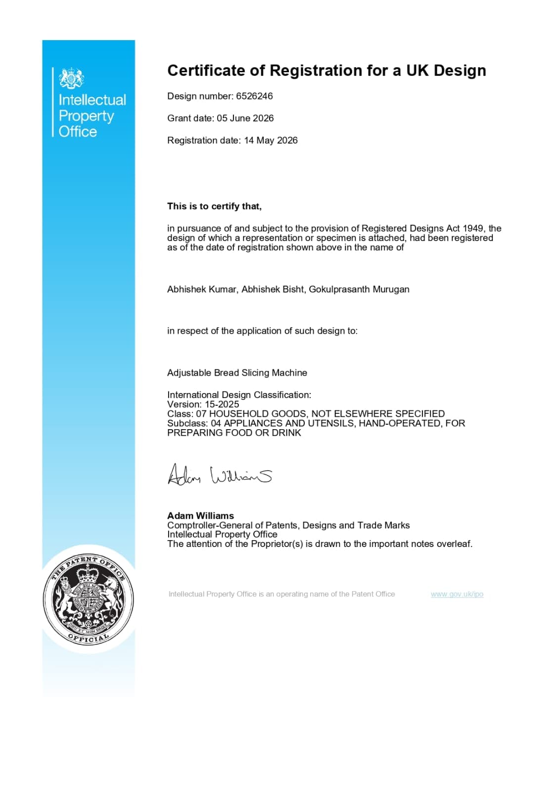 Adjustable Bread Slicing Machine certificate