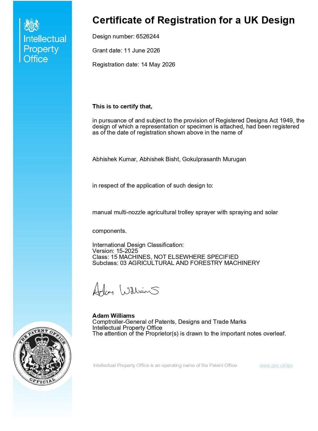 Manual Multi-Nozzle Trolley Sprayer certificate
